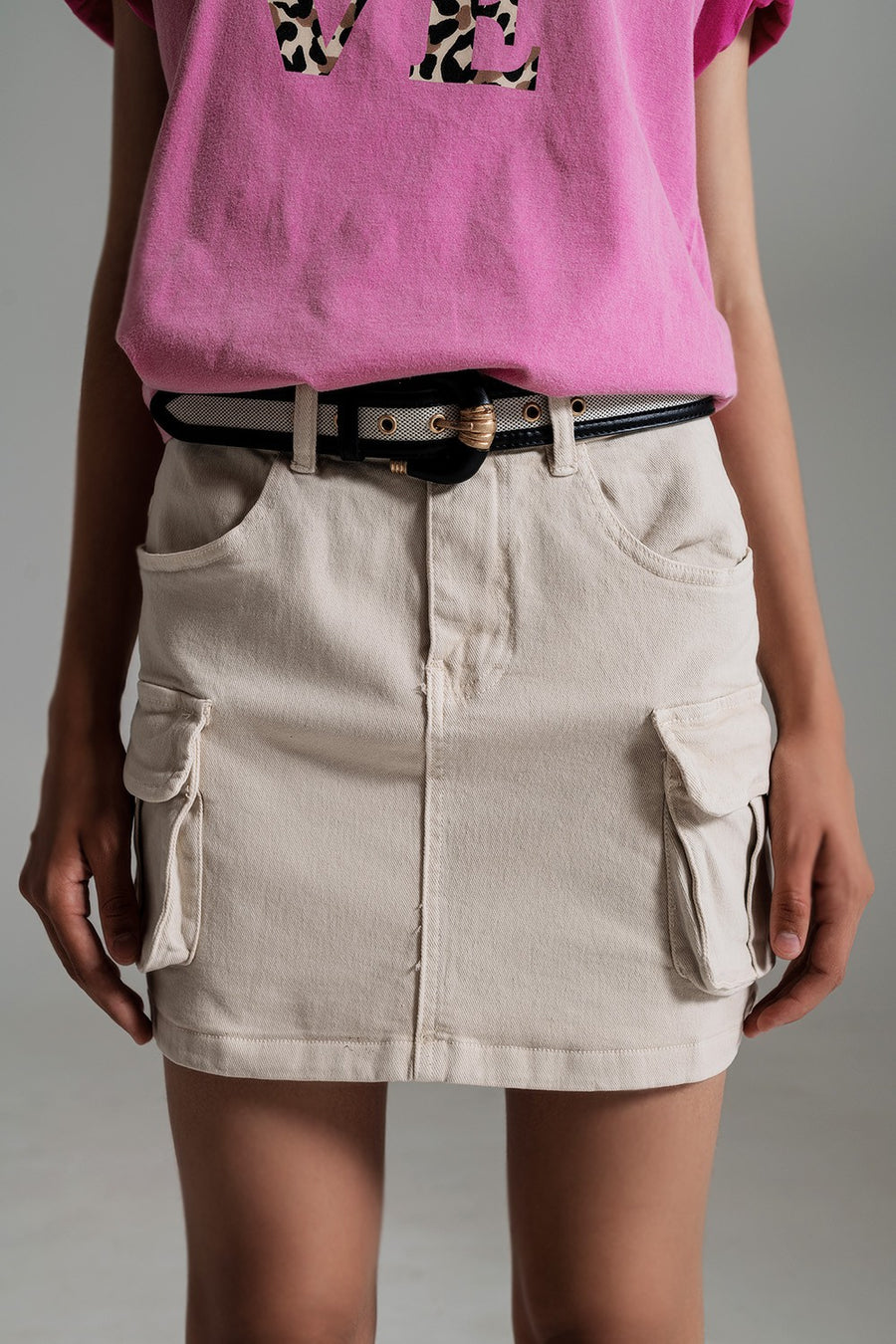 Yours Truly Cargo Skirt - Beige