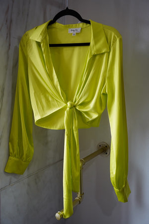 Front Buble Long Sleeve Top - Lime Green