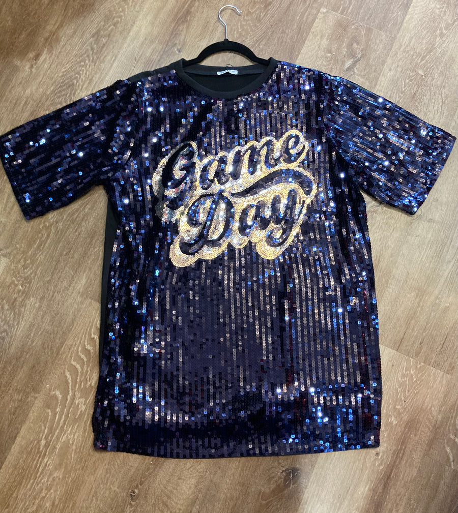 Game day Sequin Dress Navy/Silver