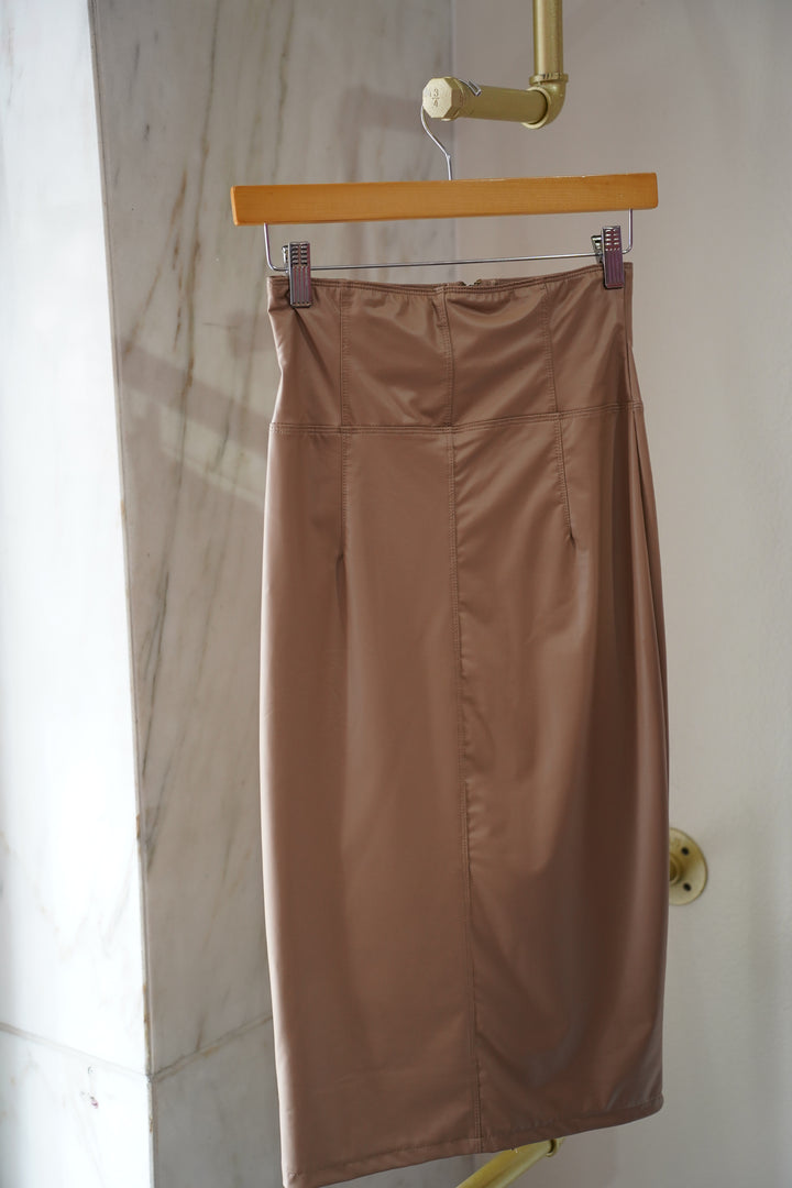 Leather Brown - midi skirt