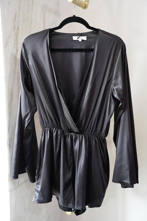 Black Silk Romper Long Sleeve