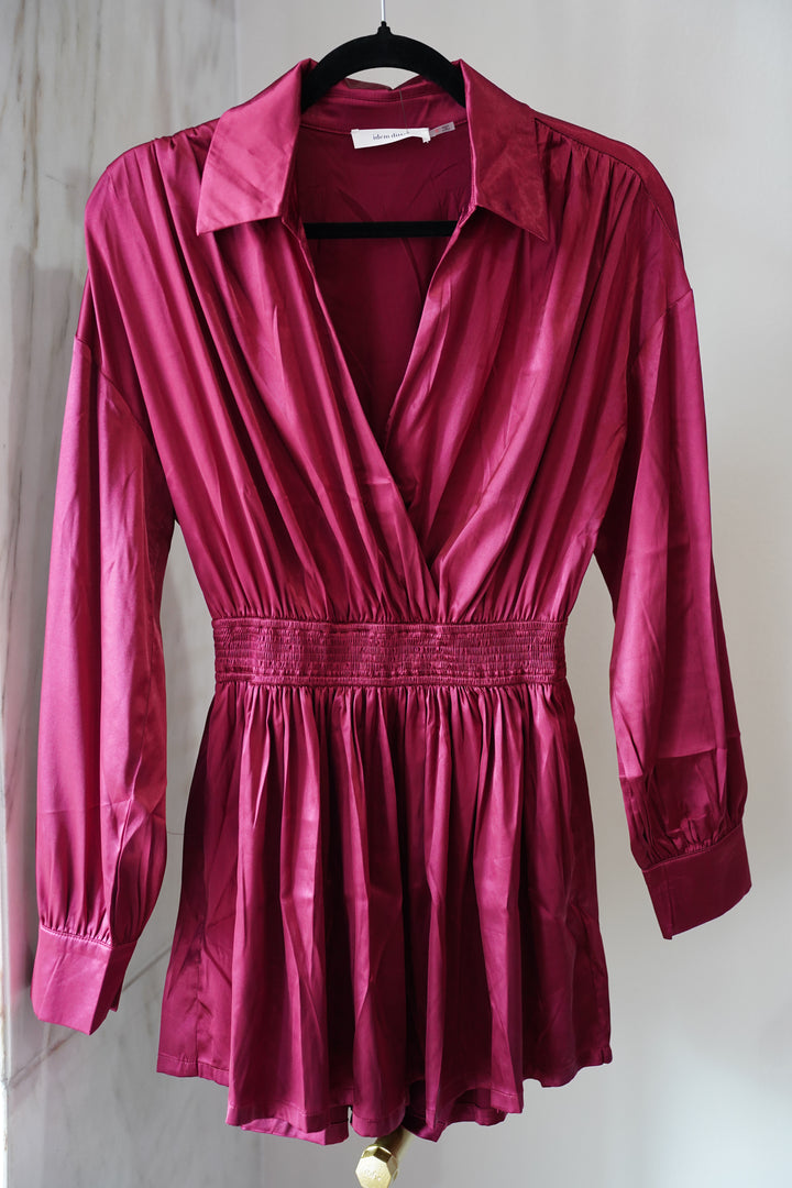 Red silk long sleeve romper