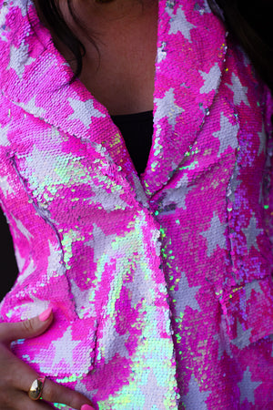 Star Sequin Blazer - Hot Pink