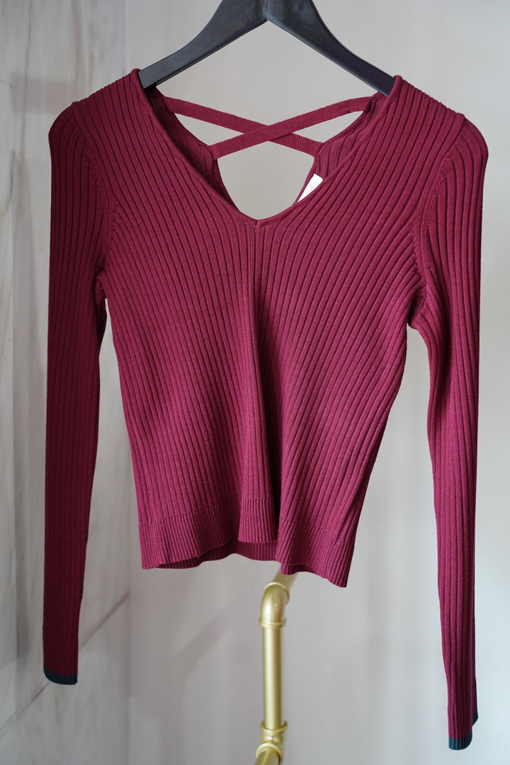 V-neck cross back sweater