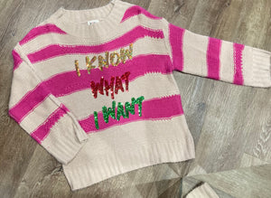 Lettering stripe sweater " I know what i want "