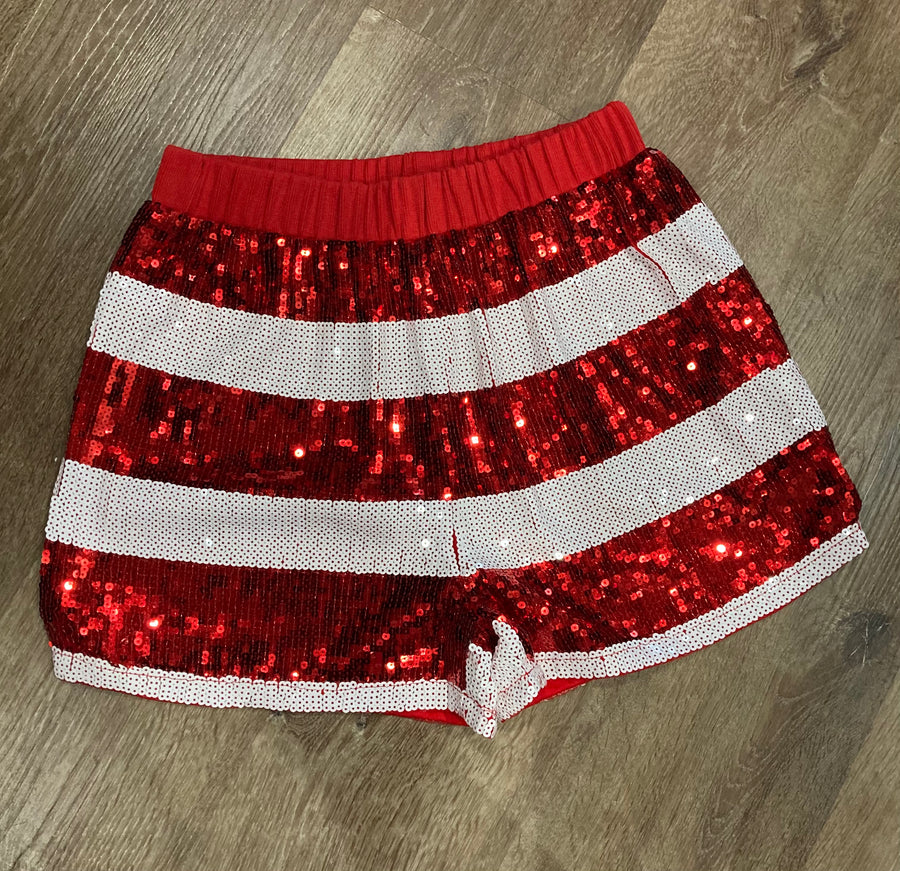 Red and White sequin shorts