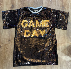 Black and Gold Game Day sequin dress