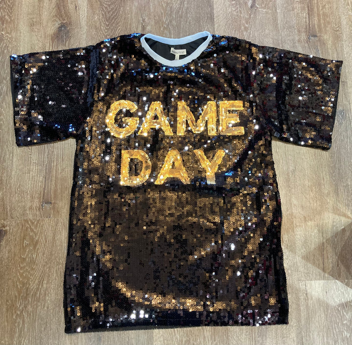 Black and Gold Game Day sequin dress