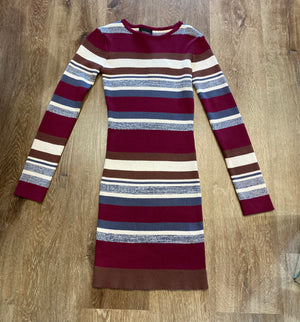 Burgundy striped sleeve knit dress