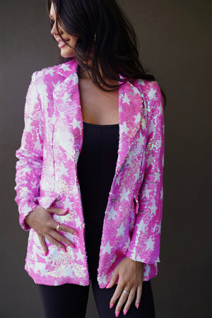 Star Sequin Blazer - Hot Pink