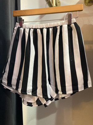 Black and white striped shorts