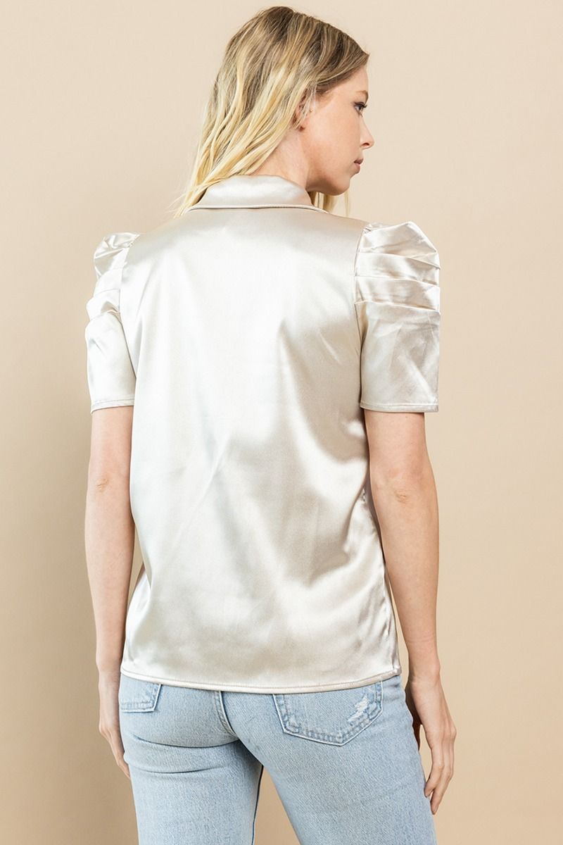 Tell Me Later Satin Shirt - Gold