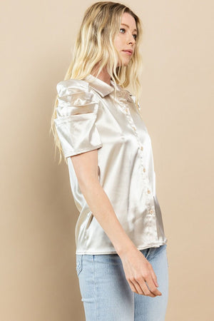 Tell Me Later Satin Shirt - Gold