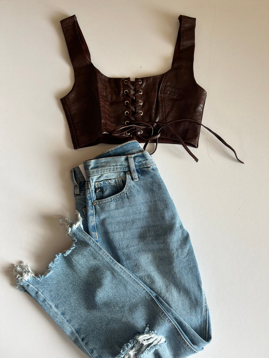 Brown Leather crop top