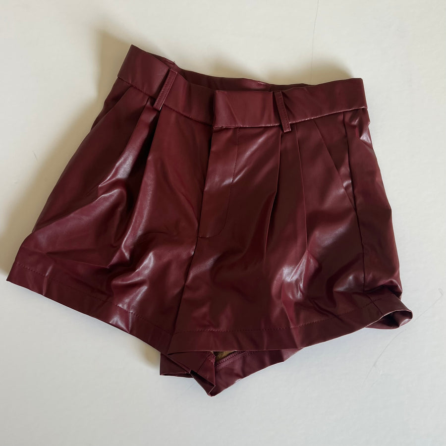 High-waisted burgundy shorts