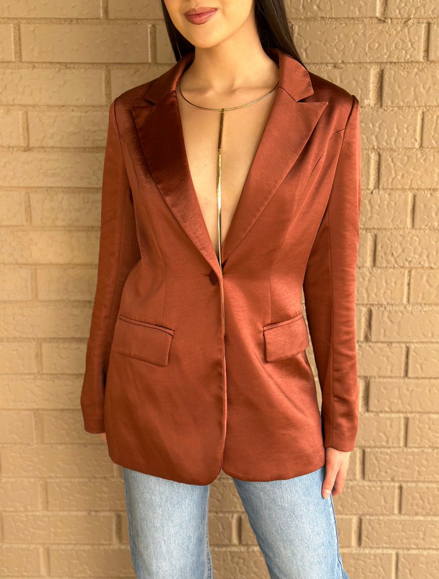 One button dull satin blazer